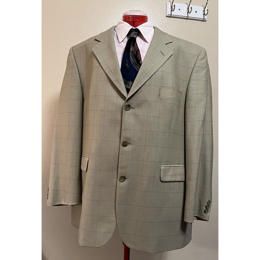 Alexandre London Men's Pure New Wool Tan Check Plaid Sport Jacket UK46R/EURO 56R